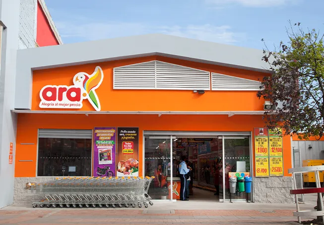 Storefront of an Ara store with shopping carts to the left (photo)