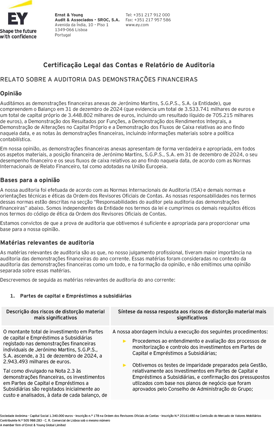 Página 1 do relatório de auditoria das demonstrações financeiras individuais (foto)