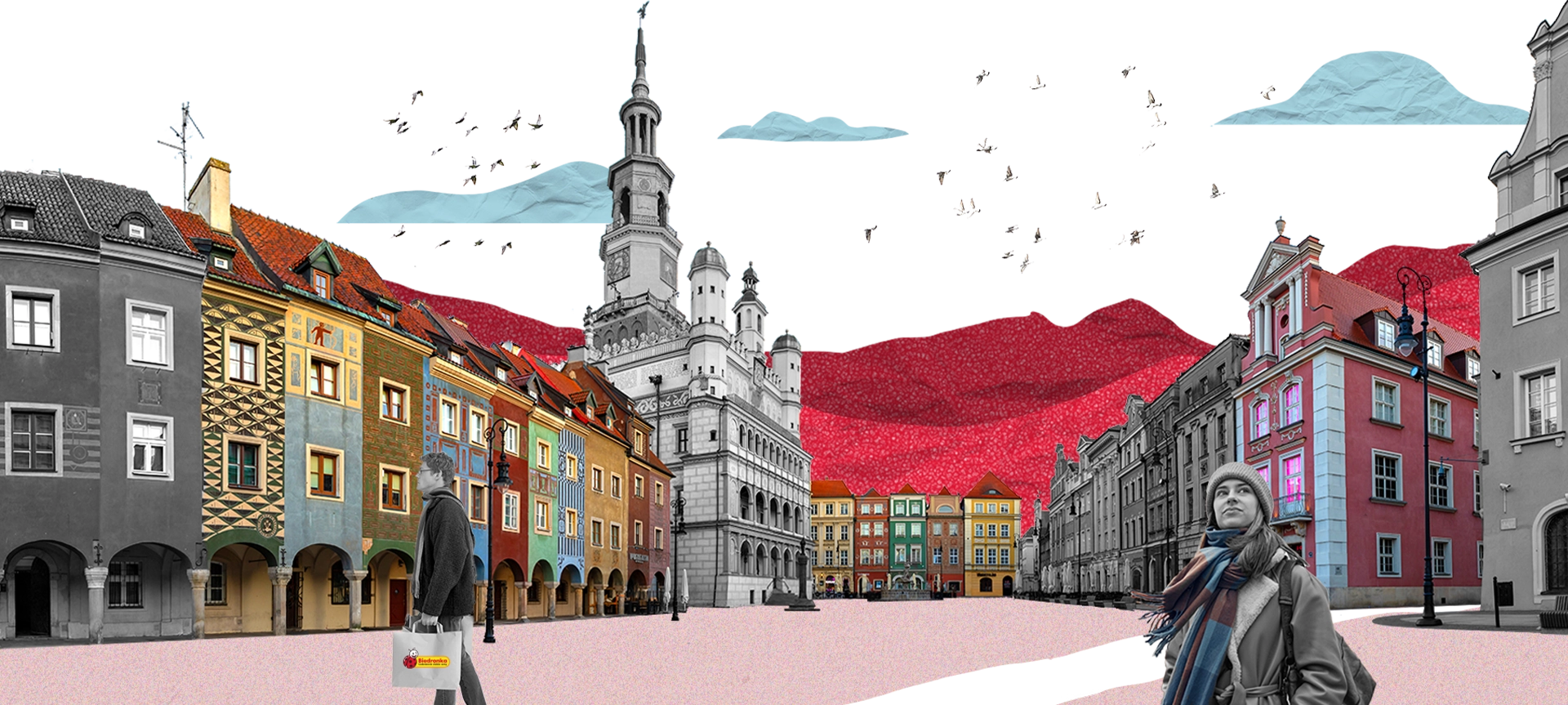 Colagem de uma praça central na Polónia (foto)