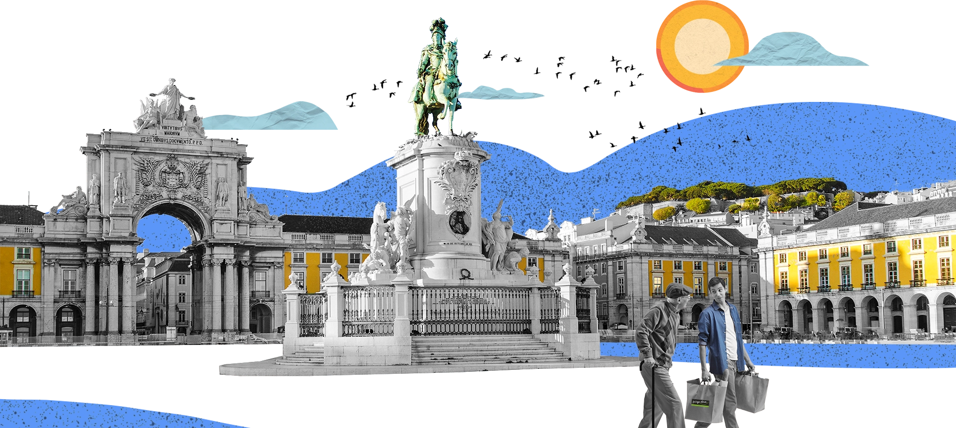 Colagem de uma praça central em Portugal (foto)